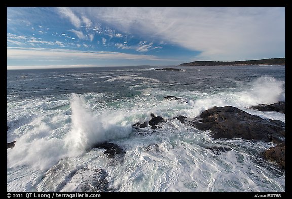 Surf breaking over rocks. Acadia National Park, Maine, USA.