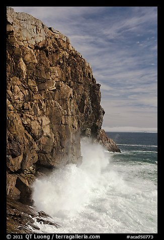 Surf crashing at base of Great Head. Acadia National Park, Maine, USA.