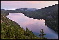 Jordan Pond from above, sunset. Acadia National Park, Maine, USA.