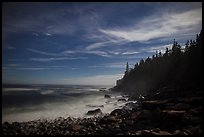 Coastline and Otter Cliffs at night. Acadia National Park, Maine, USA.