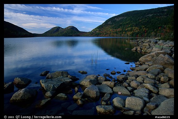 Rocks, Jordan Pond and the Bubbles. Acadia National Park, Maine, USA.