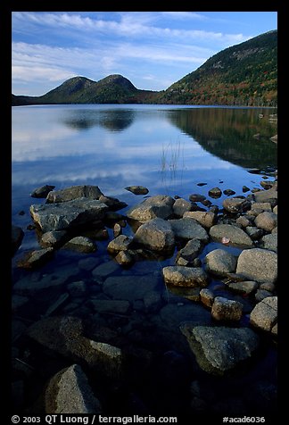 Jordan Pond and the hills named the Bubbles. Acadia National Park (color)