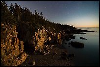 Ravens Nest with stary sky at moonset, Schoodic Peninsula. Acadia National Park, Maine, USA.