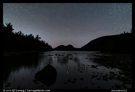 Jordan Pond and Bubbles at night. Acadia National Park, Maine, USA.