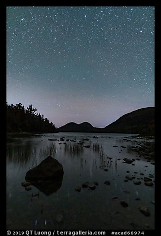 Jordan Pond and Bubbles with starry sky. Acadia National Park (color)