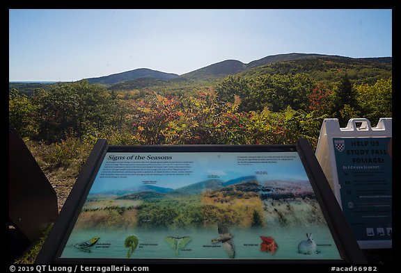 Signs of the Seasons interpretive sign. Acadia National Park, Maine, USA.