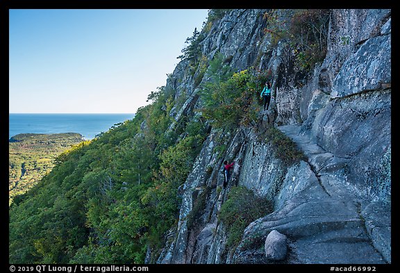 Hikers on Precipice Trail. Acadia National Park (color)