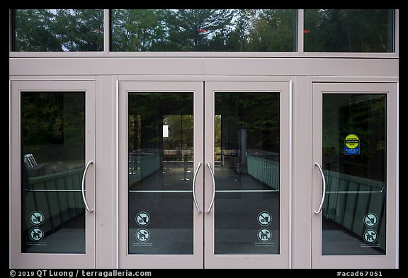 Window reflexion, Hulls Cove Visitor Center. Acadia National Park (color)