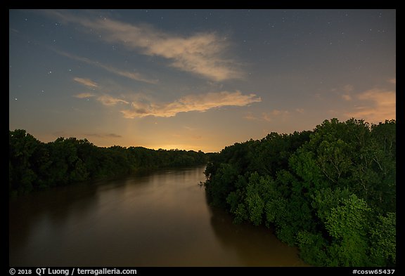 Congaree river at night from Bates Bridge. Congaree National Park, South Carolina, USA.