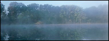 Trees reflected in foggy pond. Cuyahoga Valley National Park (Panoramic color)