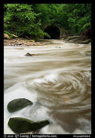 Tinkers Creek flowing into Viaduct Bridge, high flow, Bedford Reservation. Cuyahoga Valley National Park (color)
