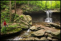 Visitor looking, Blue Hen Falls. Cuyahoga Valley National Park, Ohio, USA.