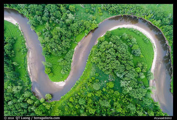 Aerial view of Cuyahoga River meanders looking down. Cuyahoga Valley National Park (color)