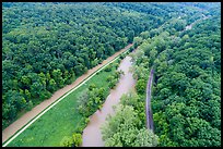 Aerial view of Ohio Erie Canal, Towpath Trail, Cuyahoga River, Scenic Railroad. Cuyahoga Valley National Park ( color)