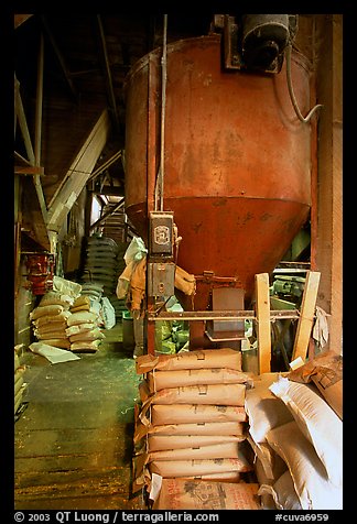 Distributor and bags of bird seeds in Wilson Mill. Cuyahoga Valley National Park, Ohio, USA.