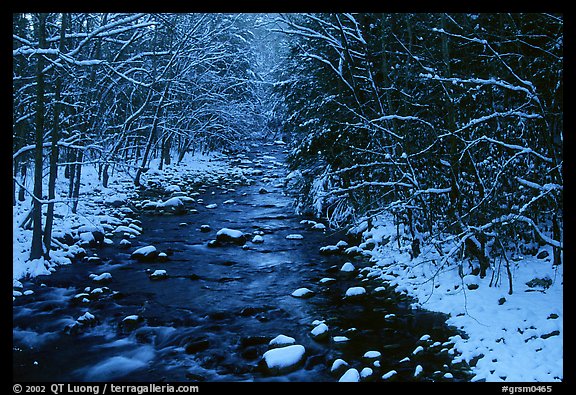 River in snowy forest, Tennessee. Great Smoky Mountains National Park, USA.