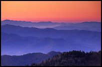 Blue ridges and orange dawn glow from Clingman's dome, North Carolina. Great Smoky Mountains National Park, USA.