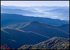 Forested and distant ridges in haze seen from Clingmans Dome, North Carolina. Great Smoky Mountains National Park ( color)