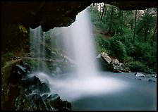 Grotto falls seen from under overhang, Tennessee. Great Smoky Mountains National Park, USA.