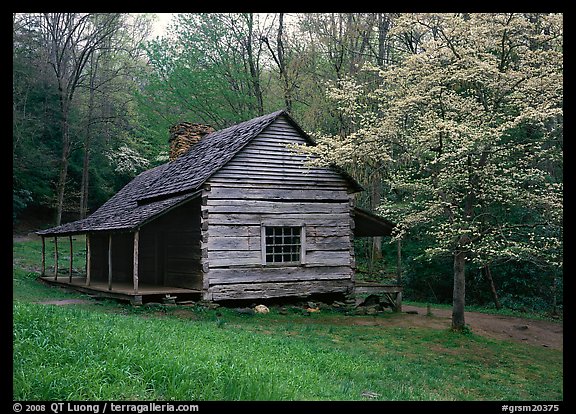 Noah Ogle log cabin in the spring, Tennessee. Great Smoky Mountains National Park (color)