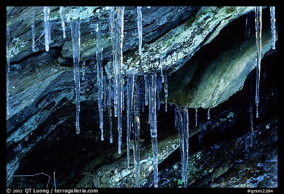 Rock, Icicles and snow, Tennessee. Great Smoky Mountains National Park (color)