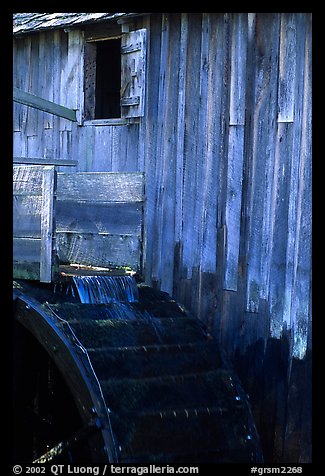 Water flowing on the wheel of mill, Cades Cove, Tennessee. Great Smoky Mountains National Park (color)