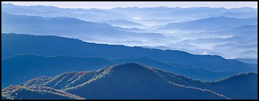 Hazy Appalachian mountaintop ridges. Great Smoky Mountains National Park (Panoramic color)