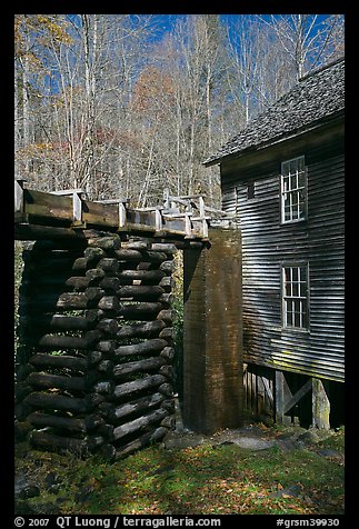 Millrace and Mingus grist mill, North Carolina. Great Smoky Mountains National Park (color)