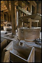 Turbine-powered grist stones inside Mingus Mill, North Carolina. Great Smoky Mountains National Park, USA. (color)