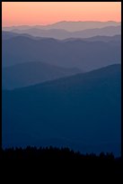 Mountain ridges seen seen from Clingman Dome and sunrise glow, North Carolina. Great Smoky Mountains National Park ( color)