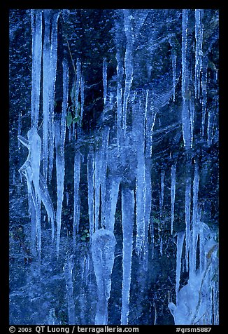 Icicles on rock face, Tennessee. Great Smoky Mountains National Park (color)