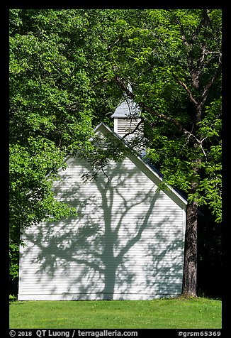 Palmer Chapel with tree shadow, Big Cataloochee, North Carolina. Great Smoky Mountains National Park (color)