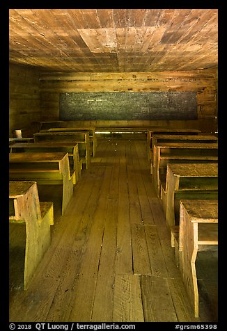 Classroom desks, Little Greenbrier School, Tennessee. Great Smoky Mountains National Park (color)
