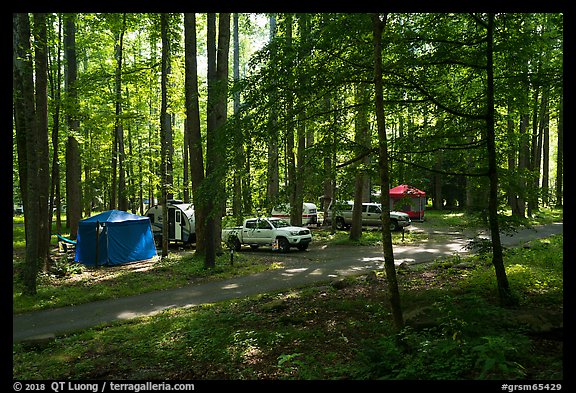 Trailer camping at Elkmont Campground, Tennessee. Great Smoky Mountains National Park (color)