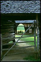 Barn seen through another barn, Cades Cove, Tennessee. Great Smoky Mountains National Park, USA.