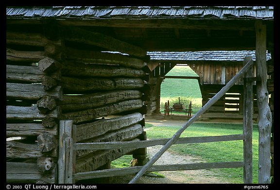 Historic barns, Cades Cove, Tennessee. Great Smoky Mountains National Park (color)