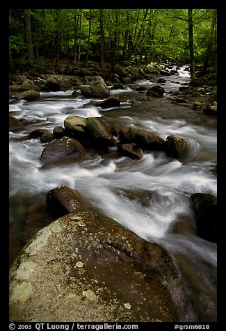 Boulders in confluence of rivers, Greenbrier, Tennessee. Great Smoky Mountains National Park (color)