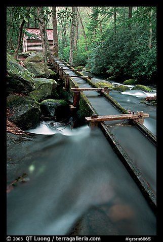 Flume to Reagan's Mill from Roaring Fork River, Tennessee. Great Smoky Mountains National Park (color)
