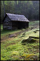 Cabin at Jim Bales place, early morning, Tennessee. Great Smoky Mountains National Park, USA.