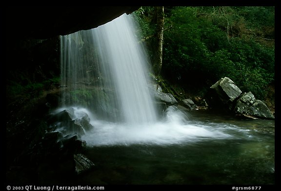 Grotto falls from behind, evening, Tennessee. Great Smoky Mountains National Park, USA.