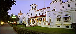 Ozark bathhouse at dusk. Hot Springs National Park (Panoramic color)