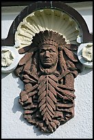 Bas relief depicting Indian chief on Quapaw Baths facade. Hot Springs National Park, Arkansas, USA. (color)
