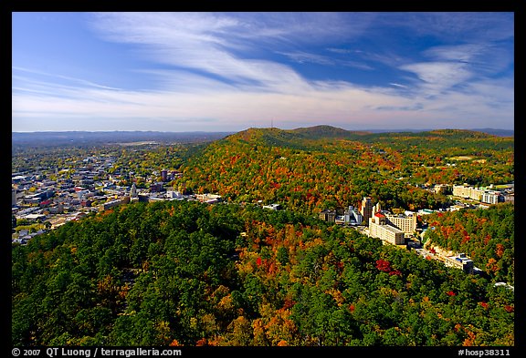 View over Hot Springs Mountain and West Mountain in the fall. Hot Springs National Park, Arkansas, USA.