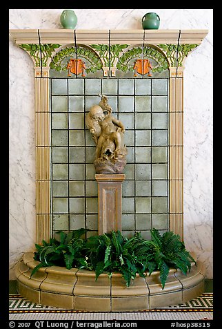 Cherub fountain in entrance hall, Fordyce Baths. Hot Springs National Park, Arkansas, USA.