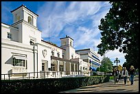 Bathhouse row with people strolling. Hot Springs National Park ( color)