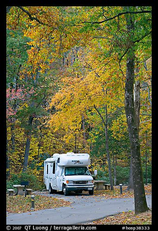 RV in campground with fall colors. Hot Springs National Park (color)