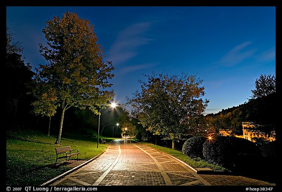 Grand Promenade and West Mountain at dusk. Hot Springs National Park (color)