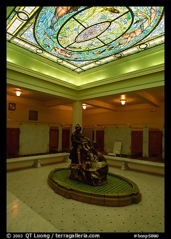 Court with stained glass roof in Fordyce bathhouse. Hot Springs National Park, Arkansas, USA.