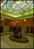 Court with stained glass roof in Fordyce bathhouse. Hot Springs National Park, Arkansas, USA. (color)