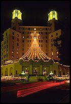 Arlington Hotel at night with Christmas lights. Hot Springs, Arkansas, USA